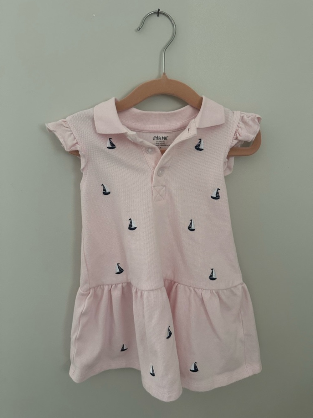 Little Me Pink Polo Dress with Navy Sailboats 2T